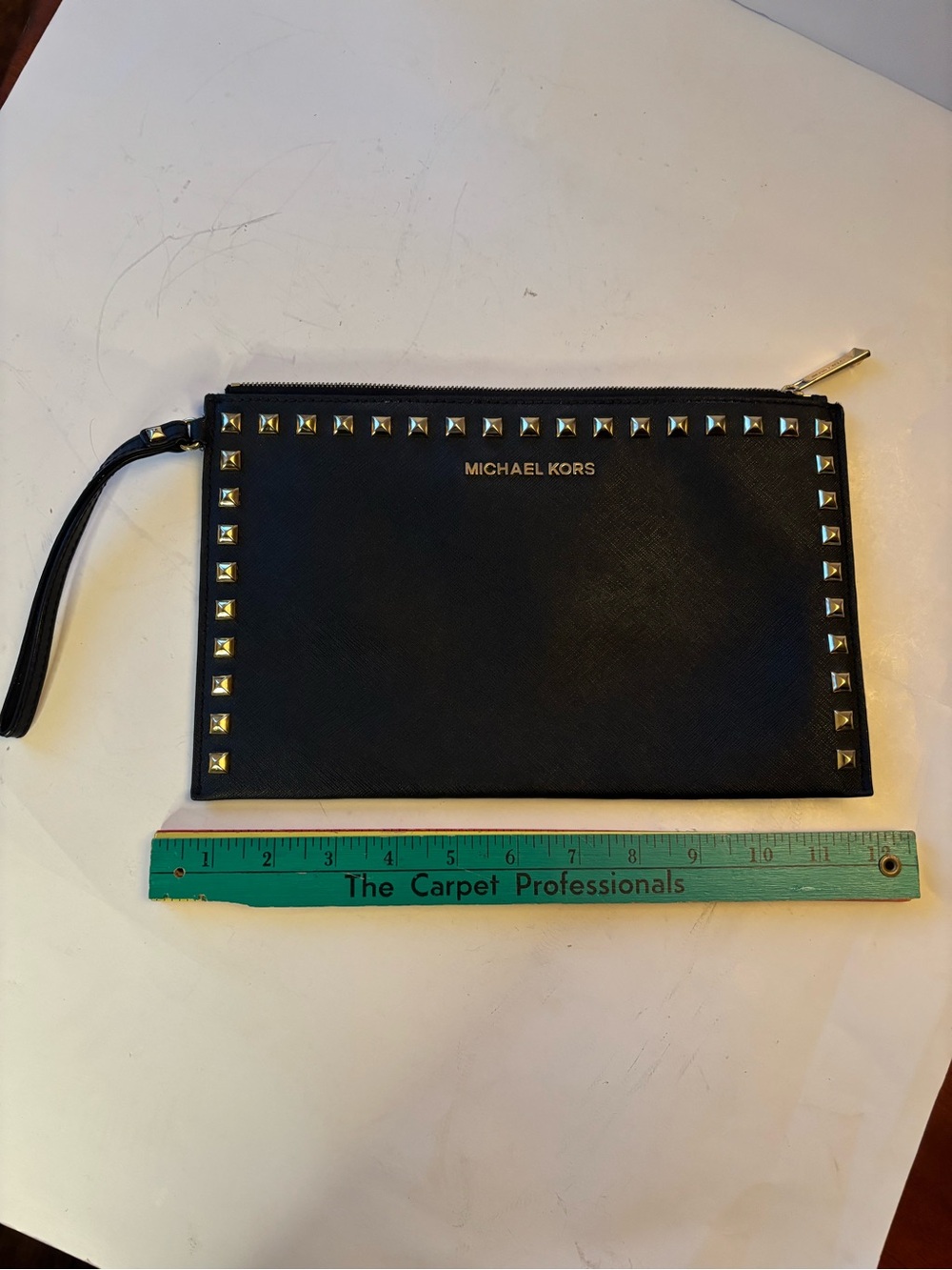 Michael Kors Black Leather Studded Zip Wristlet